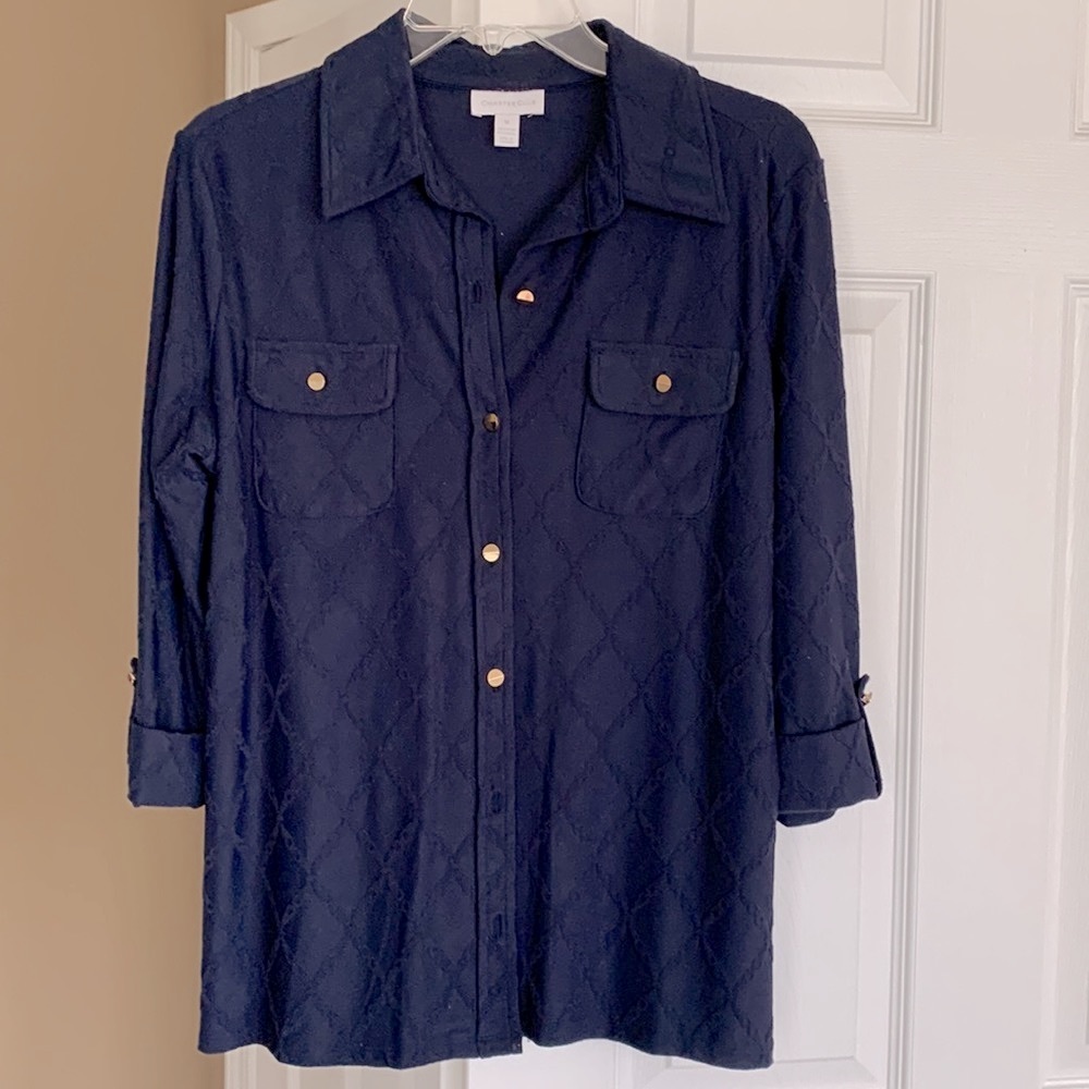 Charter club:stretchy 3/4 length sleeve button-down blouse. Excellent condition.